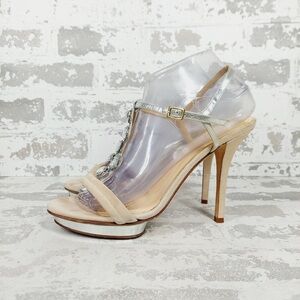 Kate Spade Blush Suede & Silver Crystal T-Strap Platform Stiletto Sandals D767